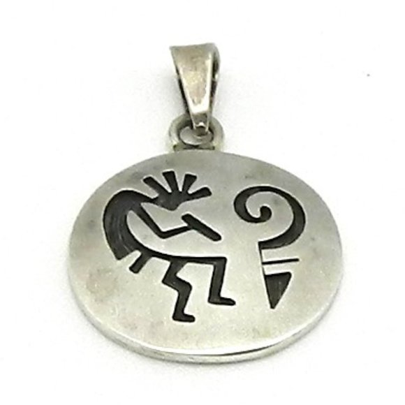Sterling Stamped Kokopelli Round Disc Pendant - Picture 1 of 7